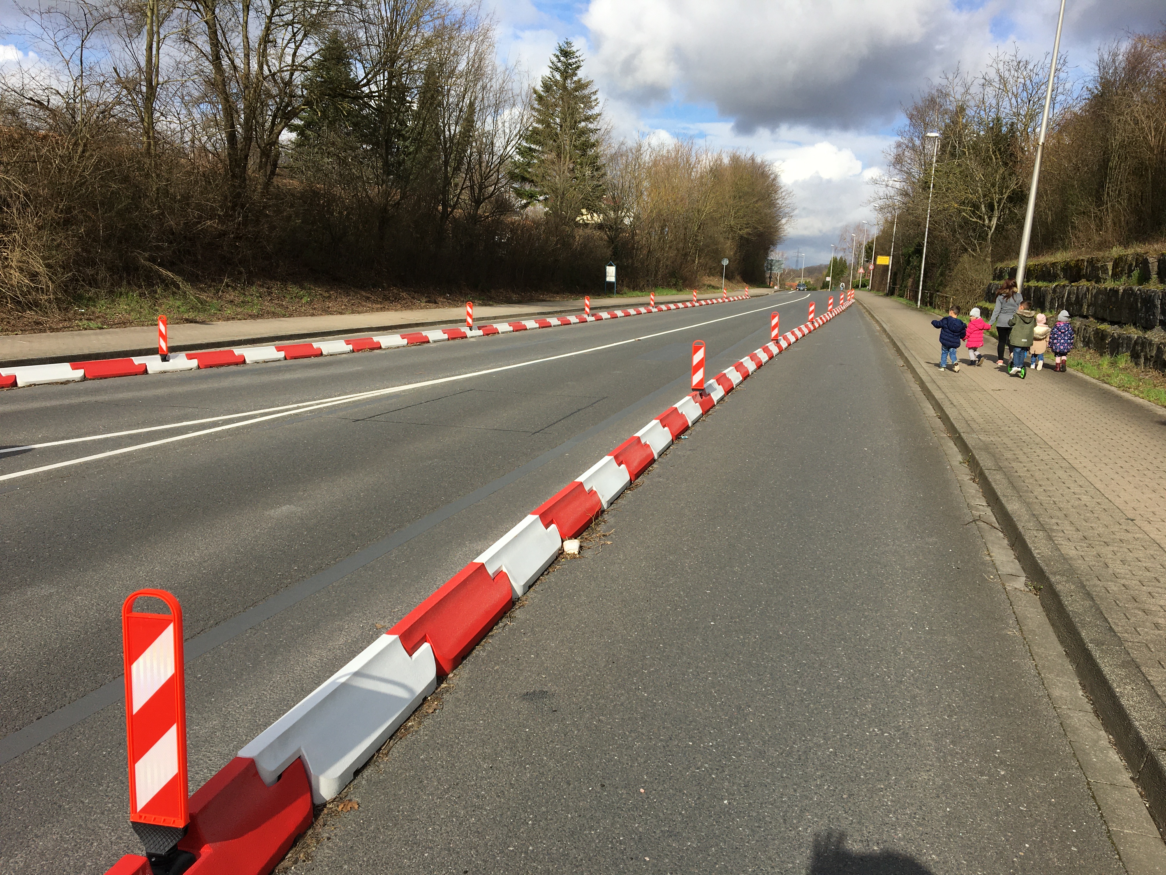 Fahrbahnteiler mit Leitbord und Flexibler Warnbake